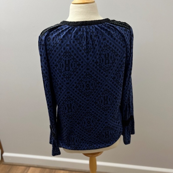 Lucky Brand Braided Velvet Trim Flare Sleeve Top Sz M - Picture 5 of 11